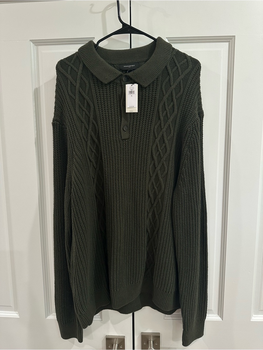 Banana republic XL Men's Olive Green Cable Knit Polo Sweater
